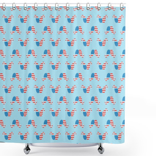 Personality  Seamless Background Pattern With Paper Cut Mustache Made Of American National Flags On Blue  Shower Curtains