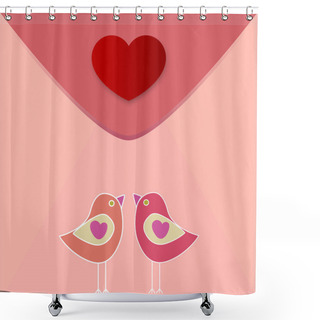 Personality  Vector Greeting Heart With Birds In Love. Shower Curtains