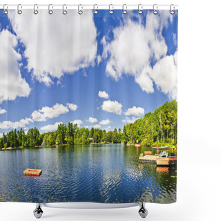 Personality  Cottage Lake With Diving Platform And Dock Shower Curtains