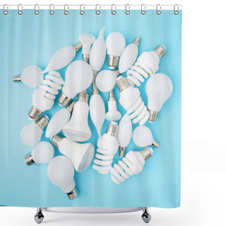 Personality  Top View Of Different White Lamps Isolated On Blue Shower Curtains