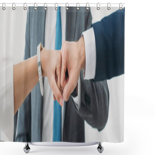 Personality  Cropped View Of Colleagues Celebrating On White Backgroung Shower Curtains