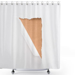Personality  White Torn And Rolled Paper On Beige Striped Background Shower Curtains