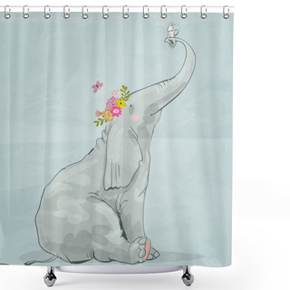 Personality  Cute Elephant With Little Mouse Shower Curtains