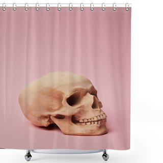 Personality  Spooky Human Skull On Pink Background, Halloween Decoration Shower Curtains