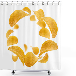 Personality  Potato Chips Levitate On A White Background Shower Curtains