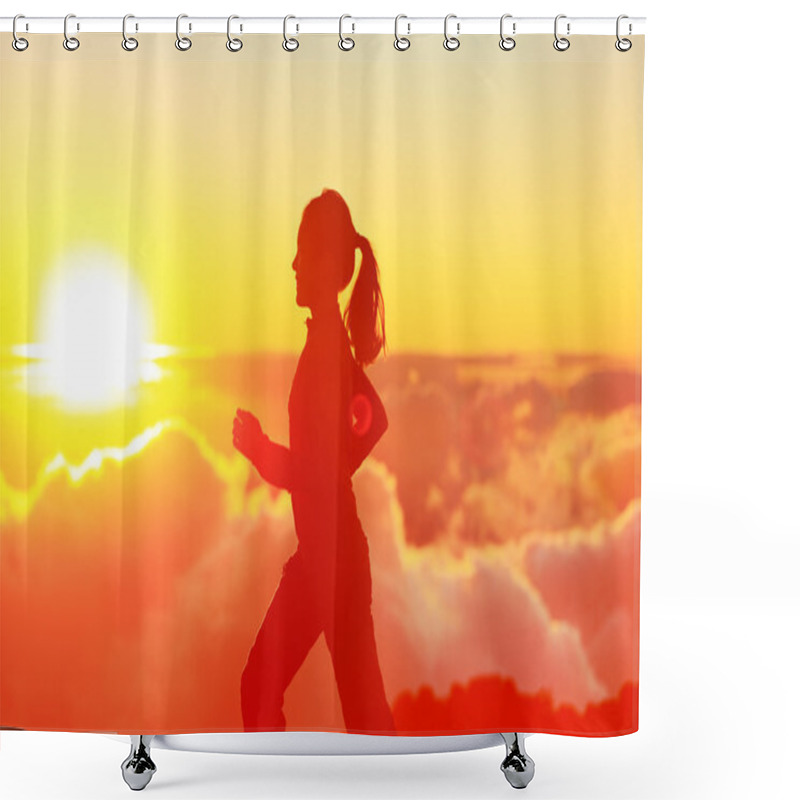 Personality  Runner Woman Running In Sunshine Sunset Shower Curtains