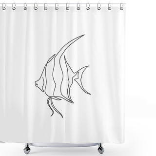 Personality  Single Continuous Line Drawing Of Adorable Freshwater Angelfish For Company Logo Identity. Cute Pterophyllum Fish Mascot Concept For Aquarium Show Icon. Modern One Line Draw Design Vector Illustration Shower Curtains