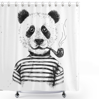 Personality  Hand Drawn Illustration Of Hipster Panda Shower Curtains