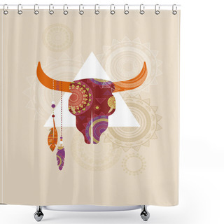 Personality  Bohemian, Tribal, Ethnic Background With Bull Skull And Patterns Shower Curtains