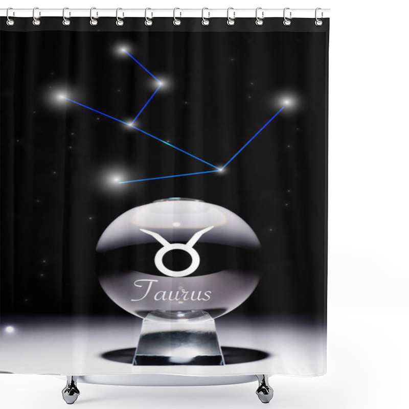 Personality  Crystal Ball With Taurus Zodiac Sign Isolated On Black With Constellation Shower Curtains