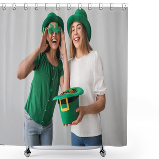 Personality  Young Women With Leprechaun's Hat On Light Background. St. Patrick's Day Celebration Shower Curtains