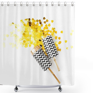Personality  Push Confetti Poppers On White Background, Close Up View Shower Curtains