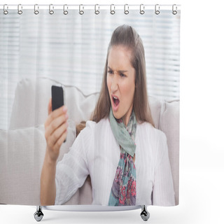 Personality  Furious Pretty Model Screaming On The Phone Shower Curtains