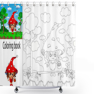 Personality  Coloring Book For Children With A Sample. A Girl In The Forest Picks Strawberries. Shower Curtains