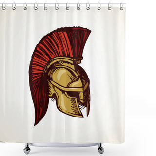 Personality  Spartan Helmet. Vector Drawing Shower Curtains