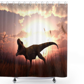 Personality  3d Rendering Of A Dinosaurs In Grass Field Shower Curtains