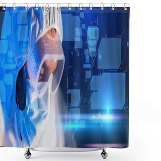 Personality  Close Up Of Scientist Face In Chemical Lab Shower Curtains