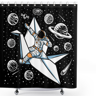 Personality  Astronauts Riding Paper Birds Illustration Shower Curtains