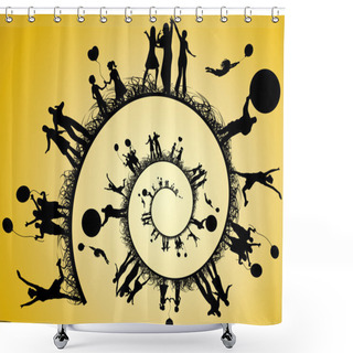 Personality  Silhouettes Of In A Spiral. Vector. Shower Curtains