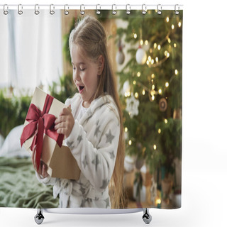 Personality  Little Girl Opening The Christmas Present  Shower Curtains