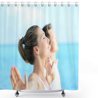 Personality  Couple Doing Relaxation Exercises Shower Curtains