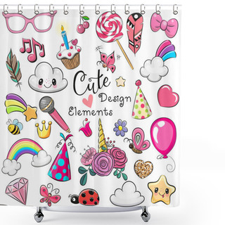Personality  Set Of Cute Design Elements Shower Curtains