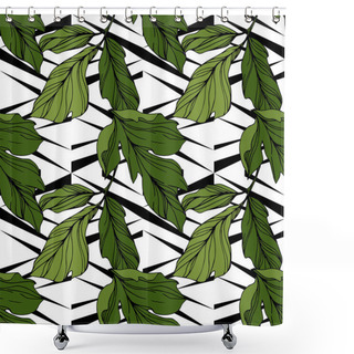 Personality  Vector Green Leaf. Engraved Ink Art. Seamless Background Pattern. Fabric Wallpaper Print Texture. Shower Curtains