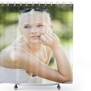 Personality  Pretty Teenage Girl Outdoor In Park Shower Curtains