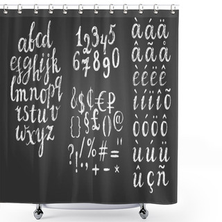 Personality  Chalk Script Font. Money Signs, Diactirics Added. Shower Curtains