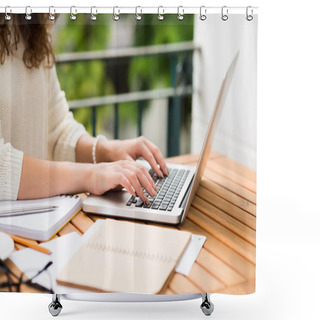 Personality  Woman Working On Laptop Shower Curtains