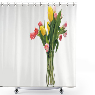Personality  Bouquet Of Colorful Tulips In Vase For International Womens Day, On White Shower Curtains