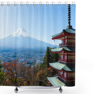 Personality  Mountain Fuji And Chureito Pagoda  Shower Curtains