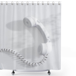 Personality  Top View Of Shadows On Retro Telephone Handset On White  Shower Curtains
