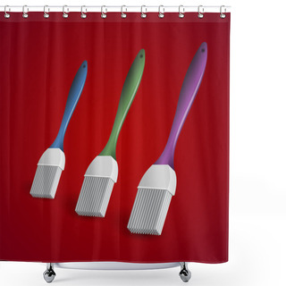 Personality  Three Paintbrushes On Red Background. Stylish Bright Vector Illustration. Shower Curtains