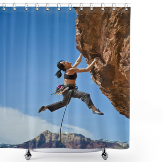 Personality  Rock Climber Clinging To A Cliff. Shower Curtains