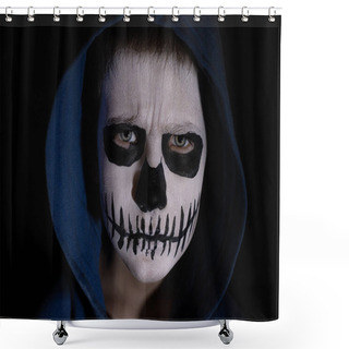 Personality  Child In Mask Day Of All The Dead. Scary Little Boy Smiling In Halloween Skull Makeup. Shower Curtains
