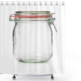 Personality  Empty Canning Jar On A White Background Shower Curtains