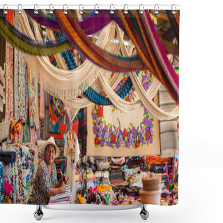 Personality  Todos Santos, Baja California / Mexico - Mar 2019 Mexican Handcraft And Folk Art Mexican Craftsman Artisan Concept, Ilustrative Shower Curtains