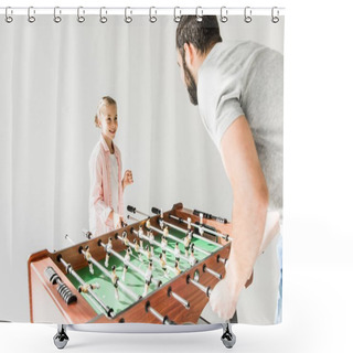 Personality  Father And Daughter Playing Foosball Shower Curtains