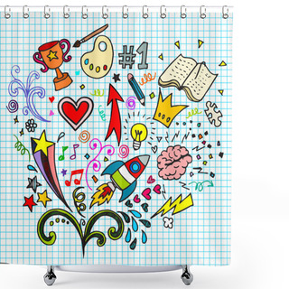 Personality  Hand Drawn Of Creative Doodle Art Sets On A Paper Background . Vector Illustration. Shower Curtains