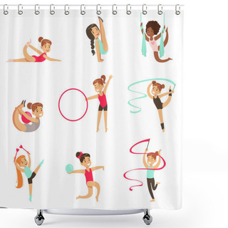 Personality  Little Girls Doing Gymnastics And Acrobatics Exercises In Class Set Of Future Sports Professionals Shower Curtains