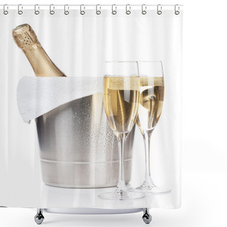 Personality  Champagne Bottle And Two Glasses Shower Curtains
