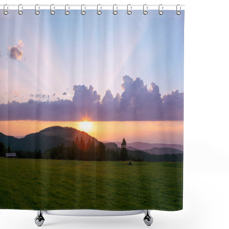 Personality  Scenic Sunset Above The Jura Mountains, Switzerland. Beautiful Clouds And Light.  Shower Curtains