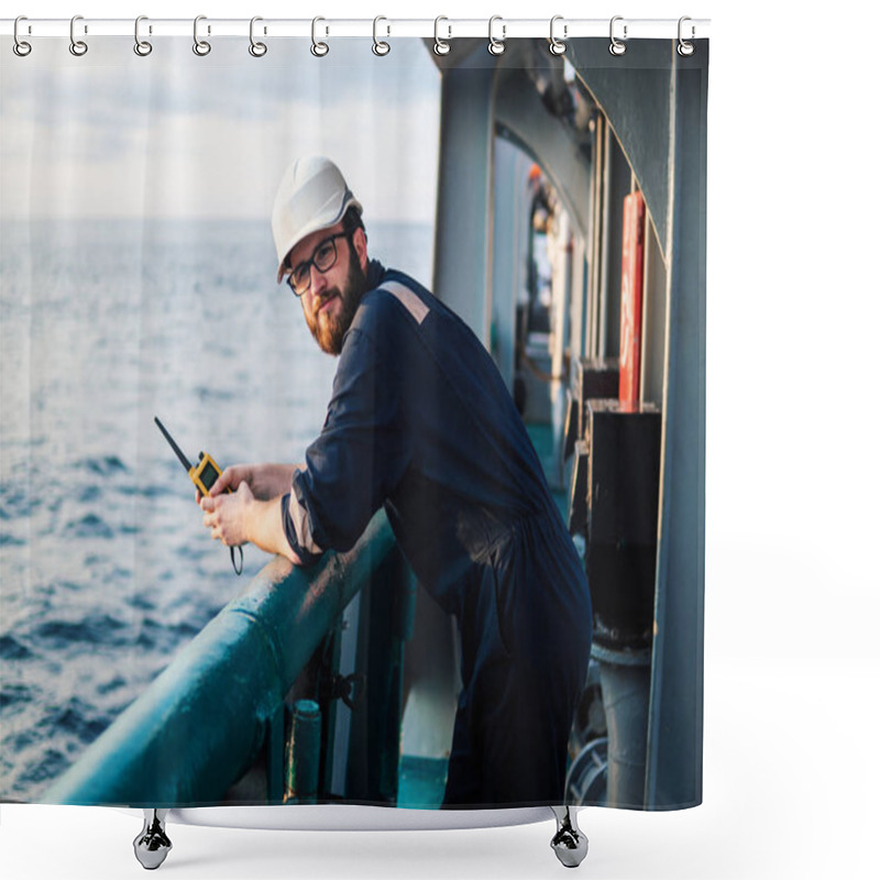 Personality  Deck Officer On Deck Of Offshore Vessel Or Ship Shower Curtains
