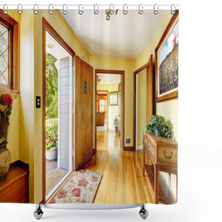 Personality  Large Old Luxury House Entrance With Art And Yellow Walls. Shower Curtains