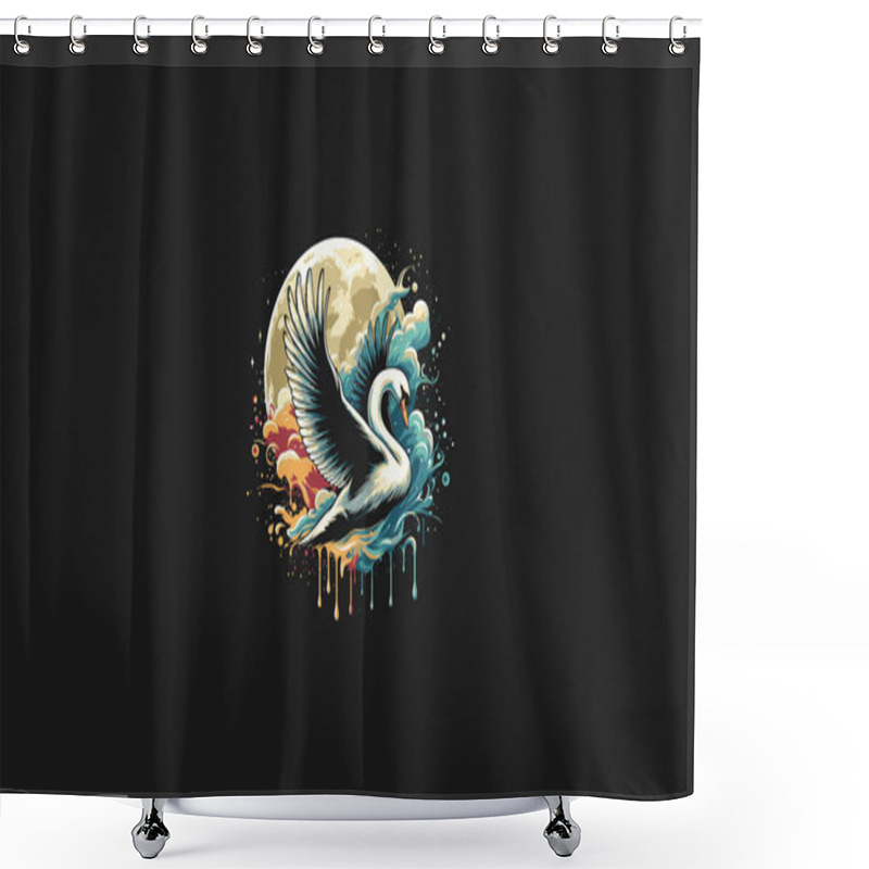 Personality  Flying Swan On Moon Vector Artwork Design Shower Curtains