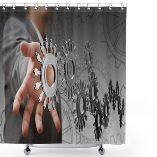 Personality  Businessman Hand Shows Cogs Shower Curtains