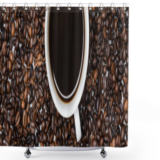 Personality  Top View Of Cup With Americano On Coffee Beans, Banner Shower Curtains