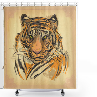 Personality  Tiger - Colored Line Art Shower Curtains