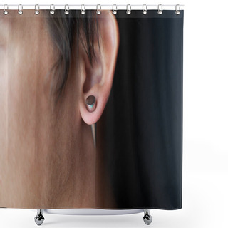Personality  Piercing In The Ear, Tunnels In The Ears Of A Young Man Lifestyle Shower Curtains